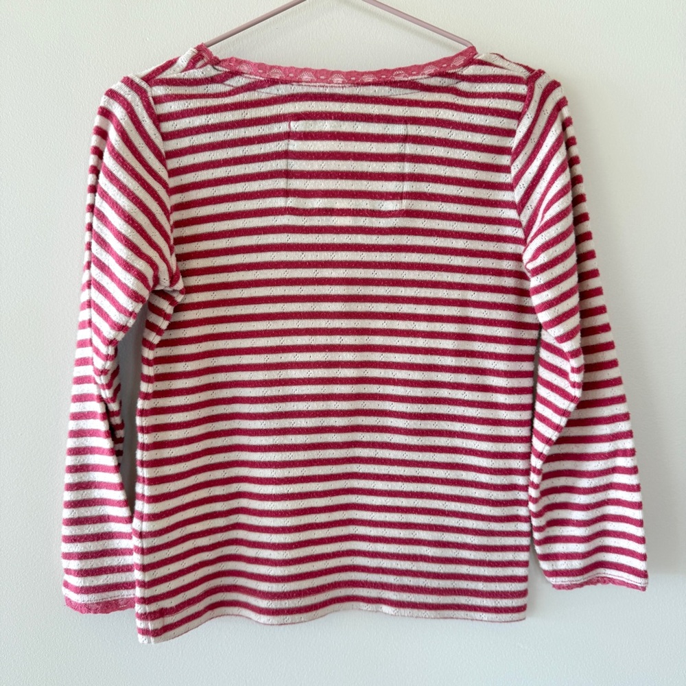 Mini Boden Pink White Striped Long Sleeve Top Lace Eyelet Detail Girls 4-5Y - Picture 3 of 4